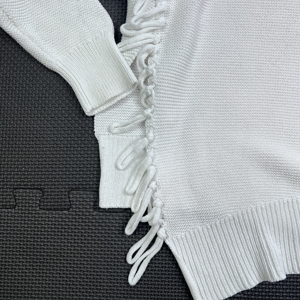 Manning Cartell White Knit Sweater Sm Asymmetric Fringe Avant Garde Minimalist - Picture 3 of 15